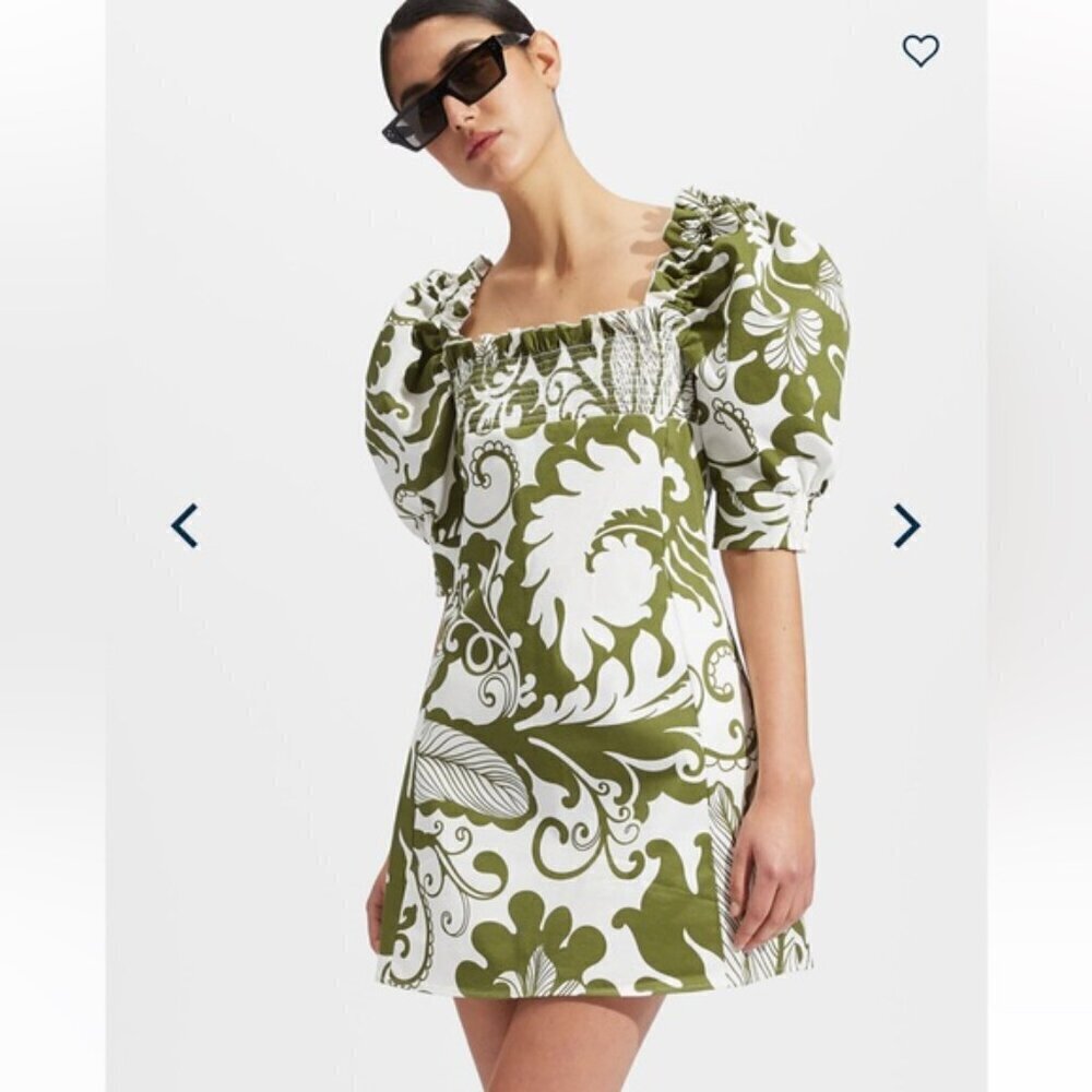 LA‎ DOUBLEJ  Abstract Print Puff-sleeve Sexy Dress